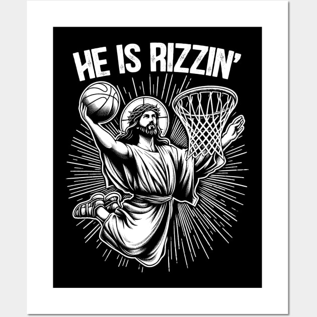 He Is Rizzin Jesus Basketball Christian Religious Wall Art by RetroPrideArts